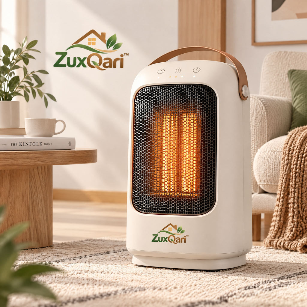 ZuxQari™ Portable Ceramic Space Heater with Smart Touch Control, Timer &amp; Leather Carry Handle for Home and Office