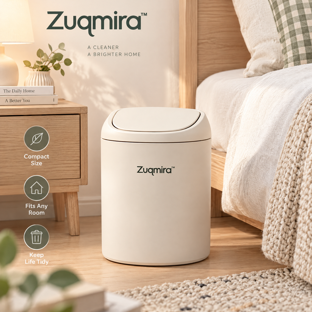 Zuqmira™ Modern Trash Can with Soft-Close Lid – Stylish Minimalist Waste Bin for Living Room, Bedroom &amp; Office (Sage Green &amp; Cream)