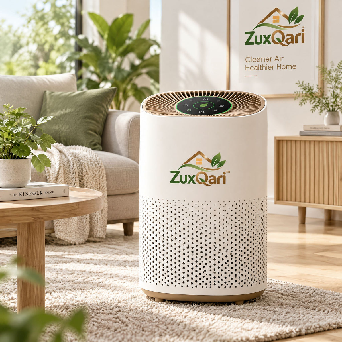ZuxQari™ H13 True HEPA Air Purifier for Home Large Rooms – 360° Air Intake with Smart Touch Panel for Allergies, Smoke &amp; Pet Dander