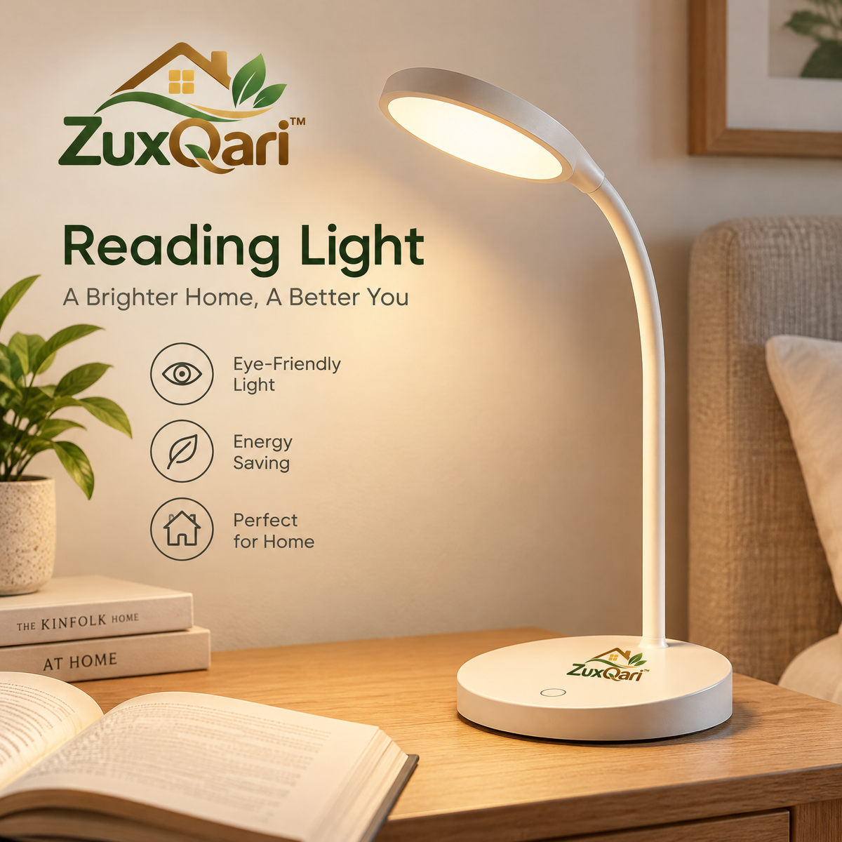 ZuxQari™ Eye-Caring LED Reading Desk Lamp – Flexible Gooseneck Table Light with Touch Control &amp; Energy-Saving Design for Bedroom, Study &amp; Home Office