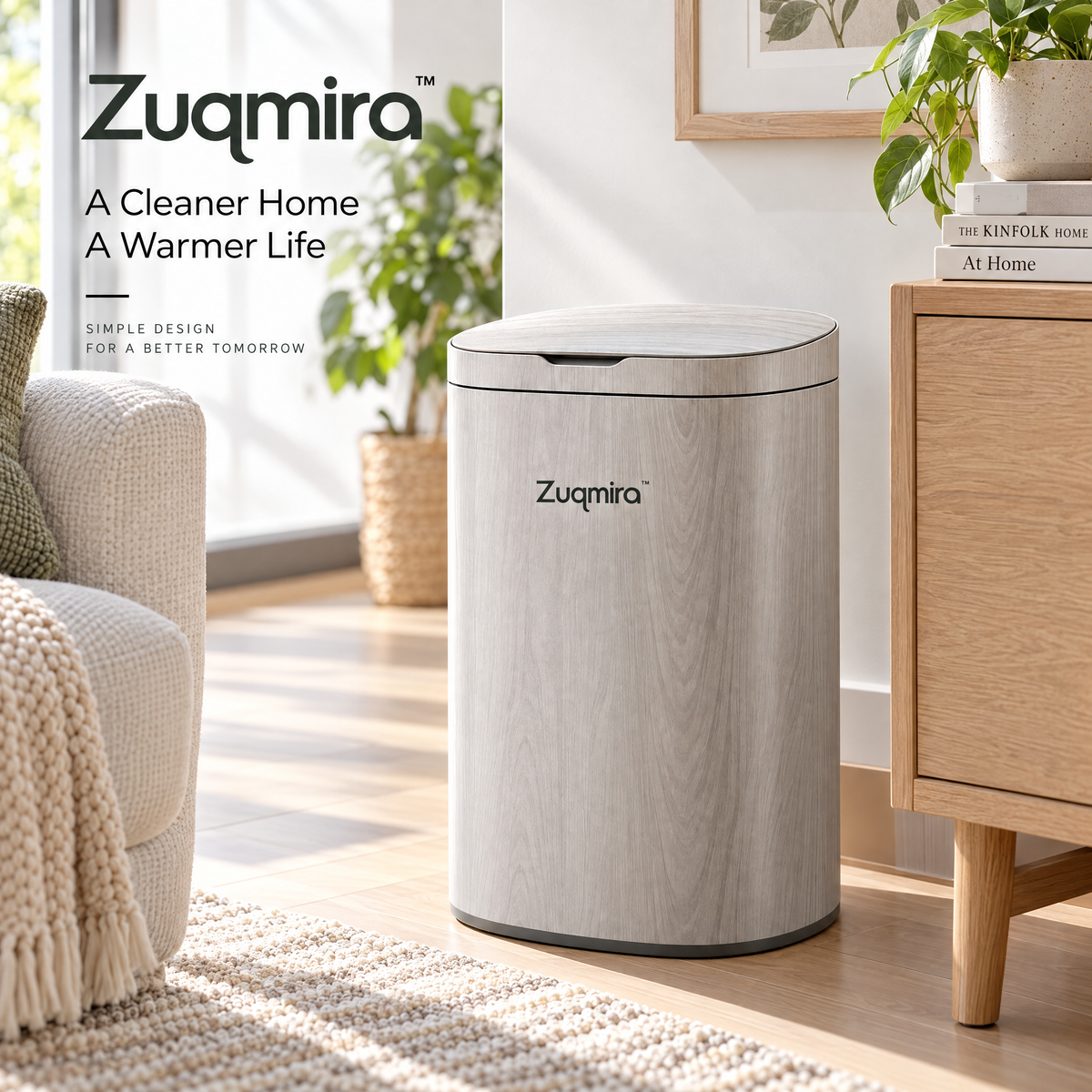Zuqmira™ Modern Wood Grain Trash Can with Soft-Close Lid – Nordic Minimalist Large Capacity Garbage Can for Living Room, Bedroom &amp; Office