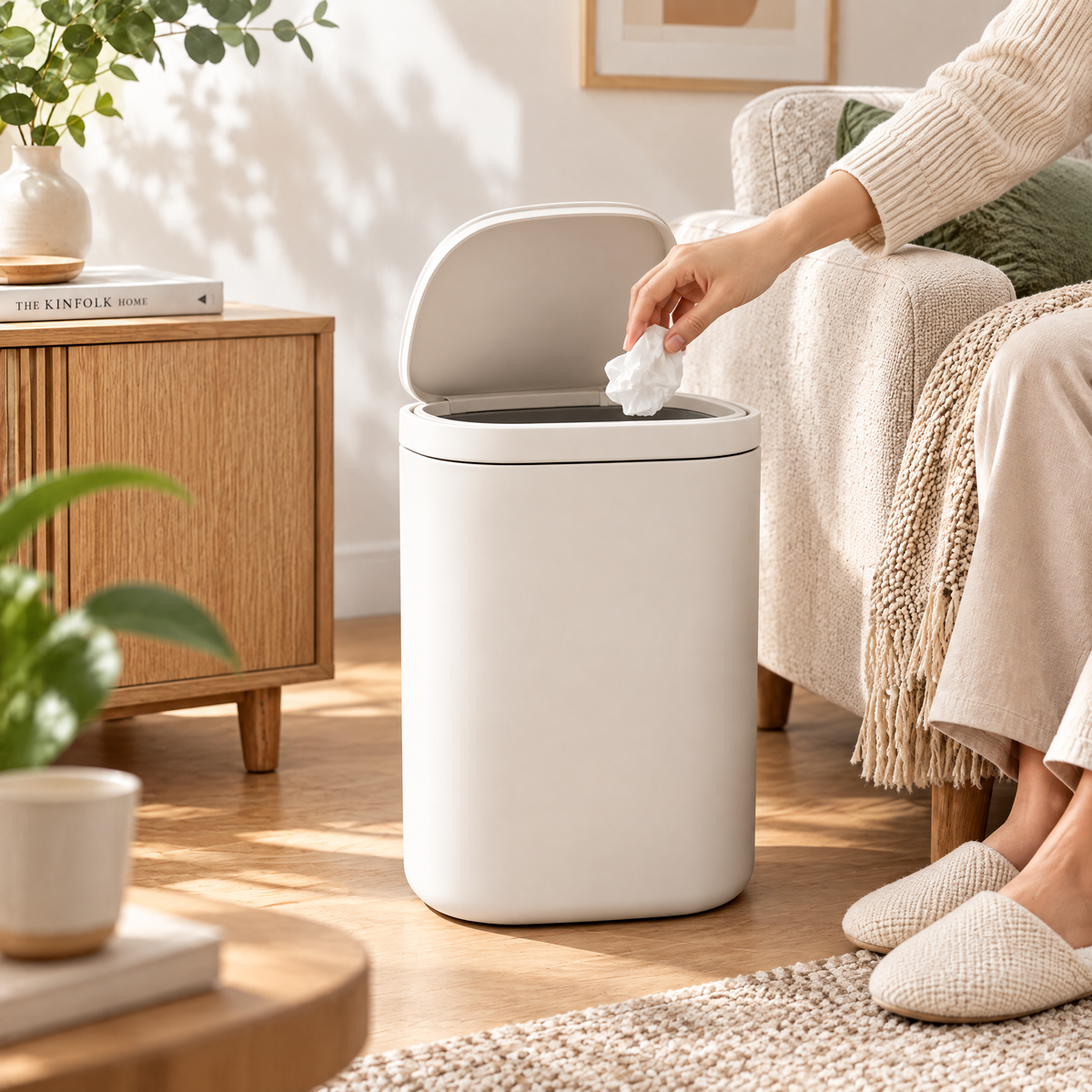 Zuqmira™ Modern Trash Can with Silent-Close Lid, Matte Texture Large Capacity Waste Basket for Living Room, Bedroom &amp; Office